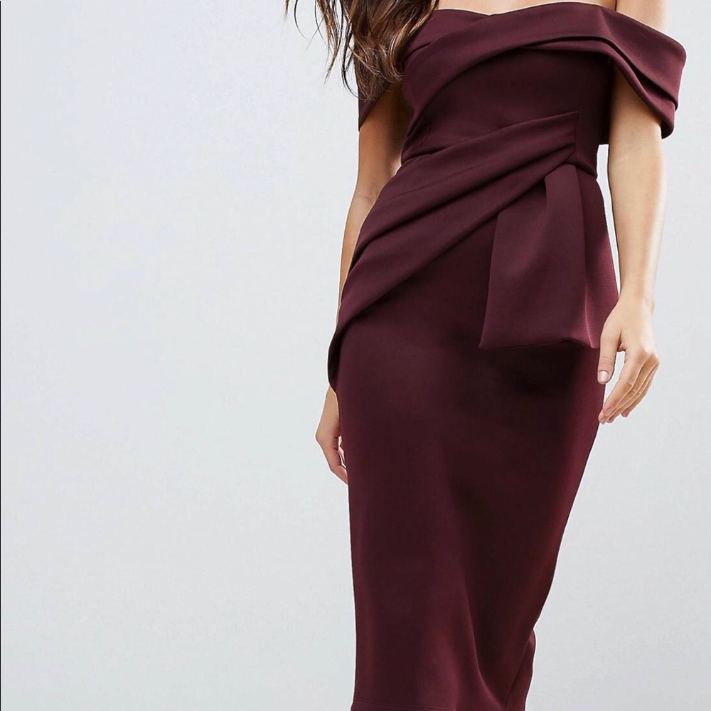 ASOS Bardot Fold Wrap Front Midi Pencil Dress